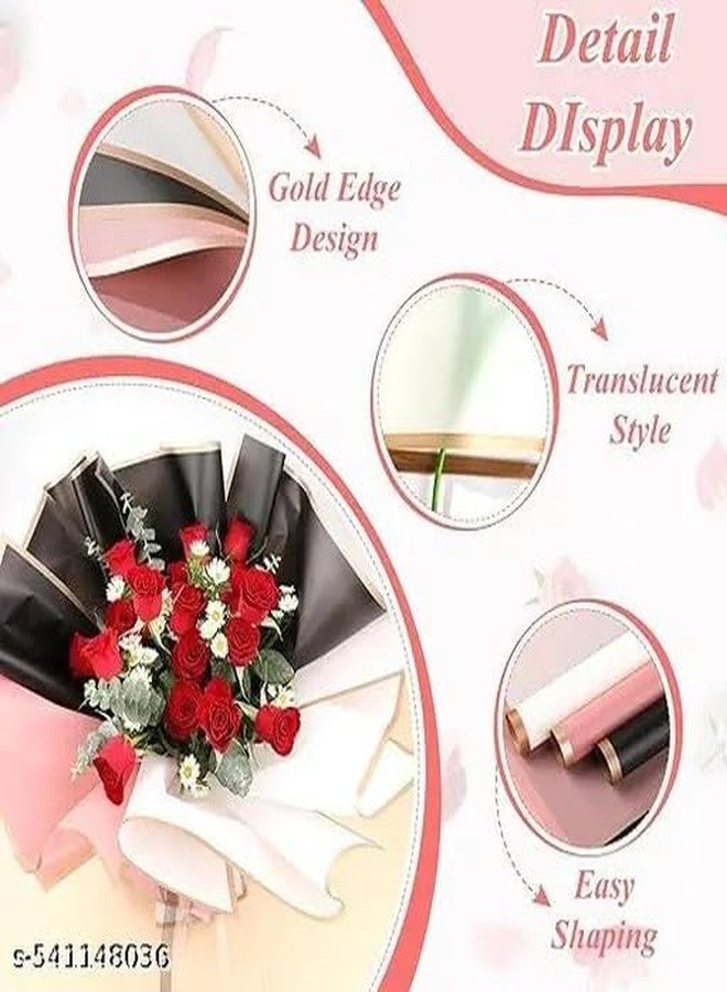 Unwrap Delights Pack of 10 Pcs Golden Border Line Flower Korean Wrapping Sheets,Flower Wrapper For Bouquet Flower Plastic Gift Wrapper (22.8 X 22.8 Inches) Multicolor - Image 2